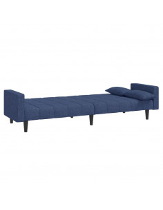 Divano Letto a 2 Posti con 2 Cuscini Blu in Tessuto 2