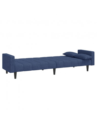 Divano Letto a 2 Posti con 2 Cuscini Blu in Tessuto