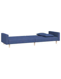 Divano Letto a 2 Posti con 2 Cuscini Blu in Tessuto 2