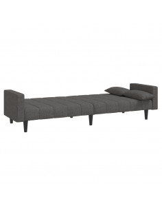 Divano Letto a 2 Posti con 2 Cuscini Grigio Scuro in Tessuto