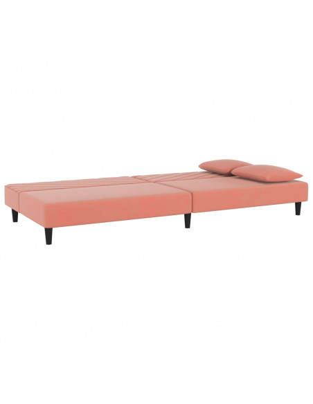 Divano Letto a 2 Posti con 2 Cuscini Rosa in Velluto