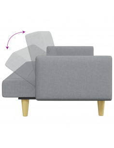 Divano Letto a 2 Posti con Poggiapiedi Grigio Chiaro in Tessuto