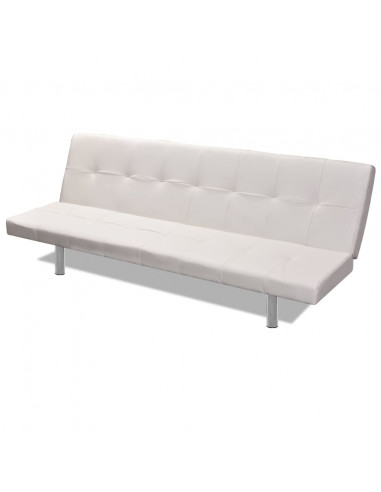 Divano Letto con 2 Cuscini Similpelle Regolabile Bianco Crema