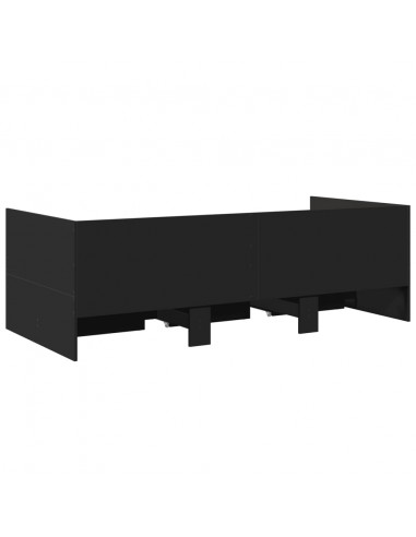 Divano Letto con Cassetti Nero 75x190 cm in Legno Multistrato