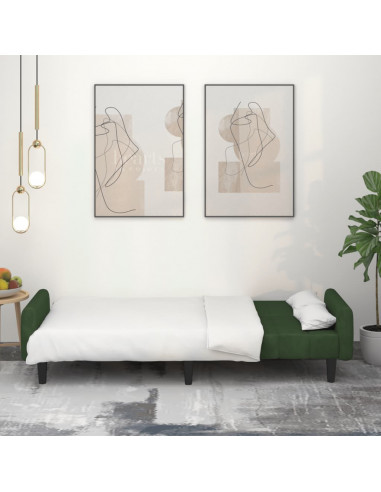 Divano Letto a 2 Posti Verde Scuro in Velluto