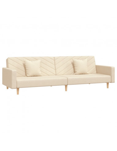 Divano Letto a 2 Posti con 2 Cuscini Crema in Tessuto