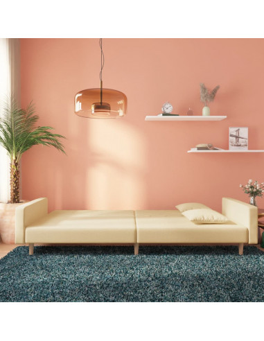 Divano Letto a 2 Posti con 2 Cuscini Crema in Tessuto