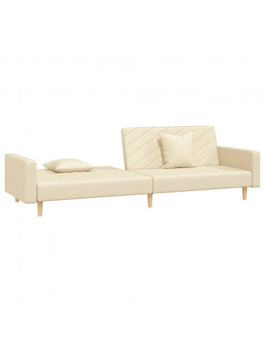 Divano Letto a 2 Posti con 2 Cuscini Crema in Tessuto