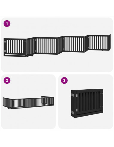 Cancello Cani Porta Pieghevole Nero 8 Pannelli 640 cm Pioppo