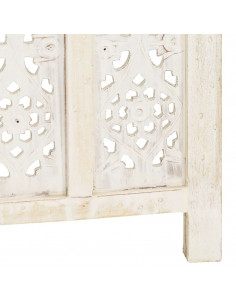 Divisorio 4 Pannelli Intagliato Bianco 160x165cm Mango Massello