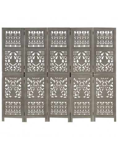 Divisorio 5 Pannelli Intagliato Grigio 200x165cm Mango Massello
