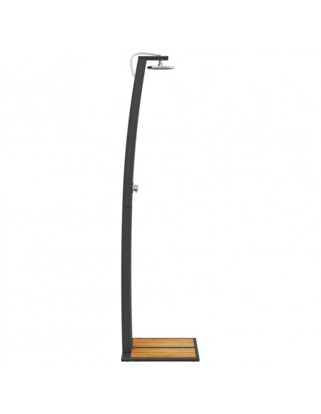 Doccia da Esterno Nera 55x60x224cm in Polyrattan e Legno Acacia
