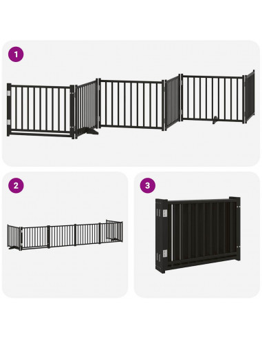 Cancello per Cani Porta Pieghevole Nero 6 Pannelli 480cm Pioppo
