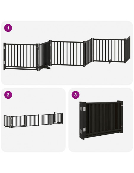 Cancello per Cani Porta Pieghevole Nero 6 Pannelli 480cm Pioppo