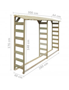 Doppio Capannone per Legname 300x44x176cm Legno Pino Impregnato