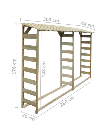 Doppio Capannone per Legname 300x44x176cm Legno Pino Impregnato
