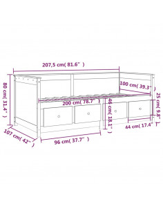 Dormeuse senza Materasso Bianco 100x200 cm Legno Massello Pino 2