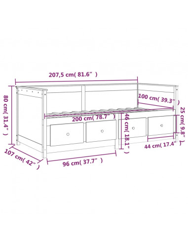 Dormeuse senza Materasso Bianco 100x200 cm Legno Massello Pino