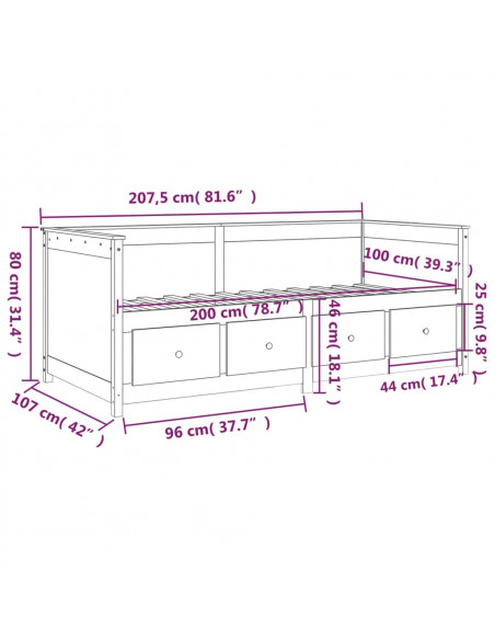 Dormeuse senza Materasso Bianco 100x200 cm Legno Massello Pino