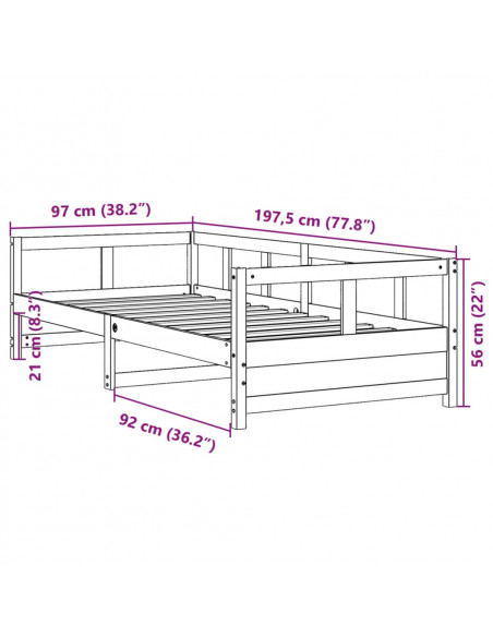 Dormeuse con Materasso Marrone 90x190 cm Legno Massello di Pino