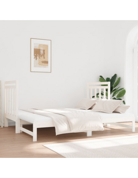 Dormeuse Estraibile Bianca 2x(90x190) cm Legno Massello di Pino