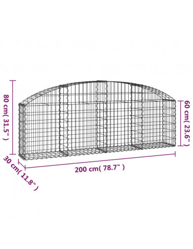 Cesto Gabbione ad Arco 200x30x60/80 cm Ferro Zincato