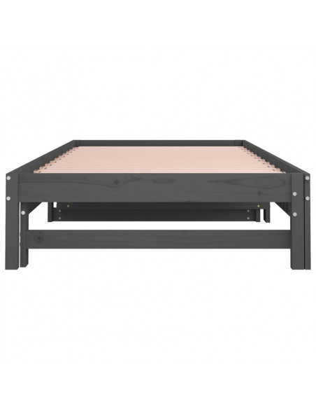Dormeuse Estraibile Grigia 2x(90x200) cm Legno Massello di Pino