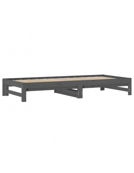Dormeuse Estraibile Grigia 2x(90x200) cm Legno Massello di Pino