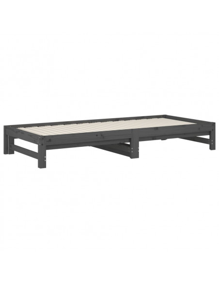 Dormeuse Estraibile Grigia 2x(90x200) cm Legno Massello di Pino