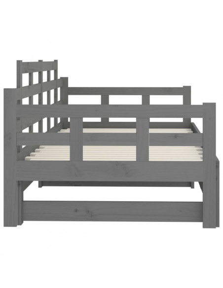 Dormeuse Estraibile Grigia Legno Massello di Pino 2x(90x200) cm