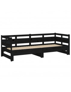 Dormeuse Estraibile Nera in Legno Massello di Pino 2x(90x190)cm 2
