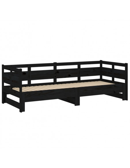 Dormeuse Estraibile Nera in Legno Massello di Pino 2x(90x190)cm