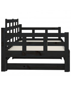 Dormeuse Estraibile Nera in Legno Massello di Pino 2x(90x200)cm 2