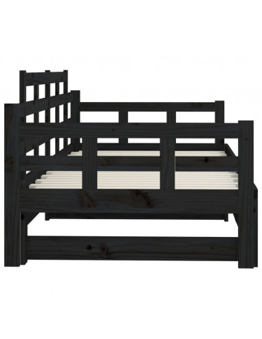 Dormeuse Estraibile Nera in Legno Massello di Pino 2x(90x200)cm