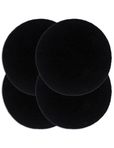 Tovagliette 4 pz Nero Neutro 38 cm Rotonde in Cotone