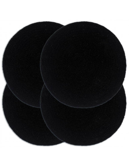 Tovagliette 4 pz Nero Neutro 38 cm Rotonde in Cotone