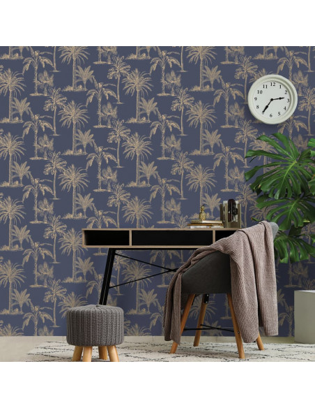DUTCH WALLCOVERINGS Carta da Parati Alberi Tropicali Blu e Argento