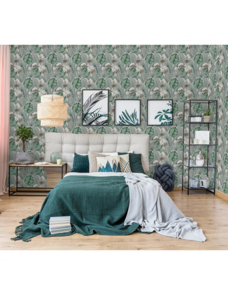 DUTCH WALLCOVERINGS Carta da Parati Eden Grigio e Verde Chiaro