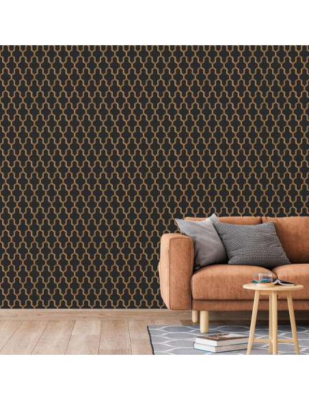 DUTCH WALLCOVERINGS Carta da Parati Geometric Nero e Oro