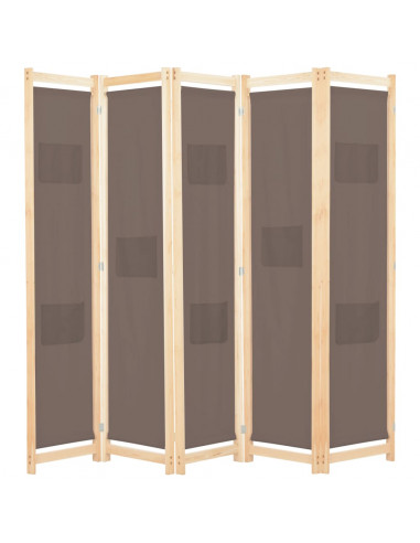 Divisorio a 5 Pannelli Marrone 200x170x4 cm in Tessuto