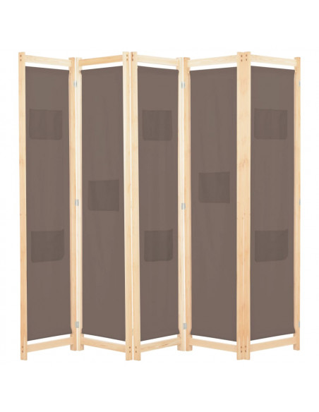 Divisorio a 5 Pannelli Marrone 200x170x4 cm in Tessuto