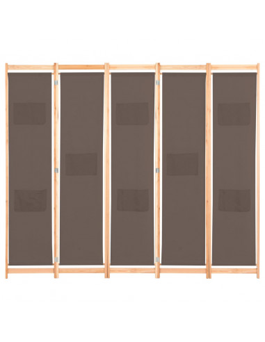 Divisorio a 5 Pannelli Marrone 200x170x4 cm in Tessuto