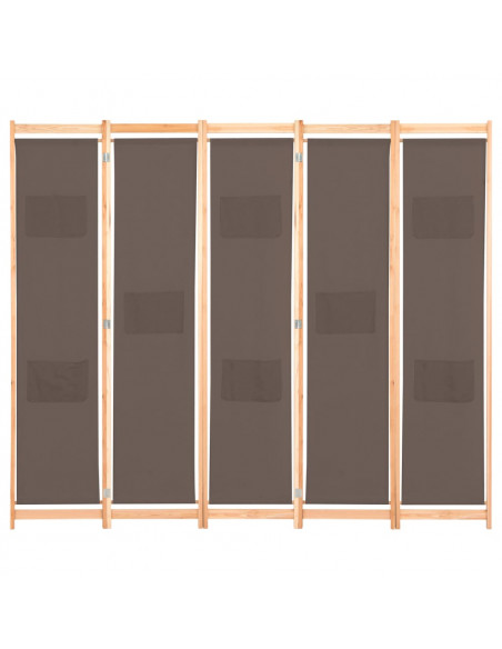 Divisorio a 5 Pannelli Marrone 200x170x4 cm in Tessuto
