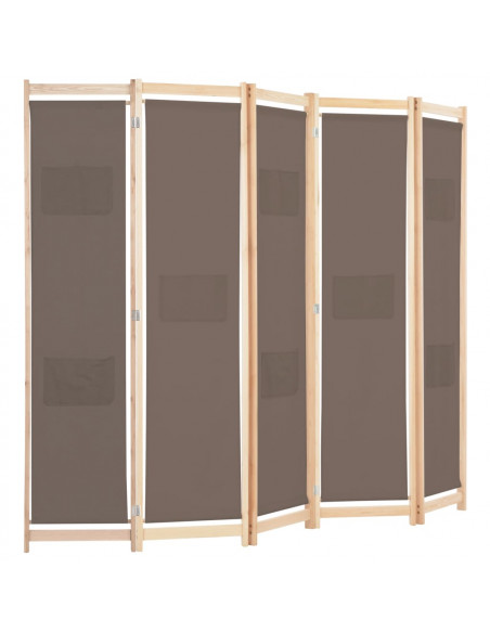 Divisorio a 5 Pannelli Marrone 200x170x4 cm in Tessuto