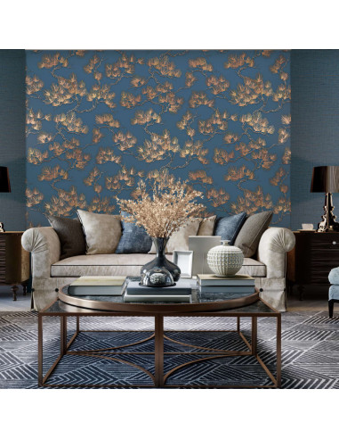 DUTCH WALLCOVERINGS Carta da Parati Motivo a Pino Oro e Blu