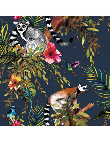 DUTCH WALLCOVERINGS Carta da Parati Motivo Lemure Blu Petrolio