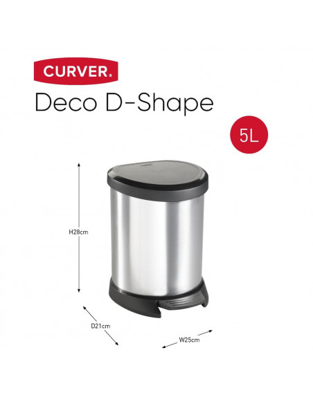 Curver Pattumiera a Pedale Deco Ovale 5 L Argento