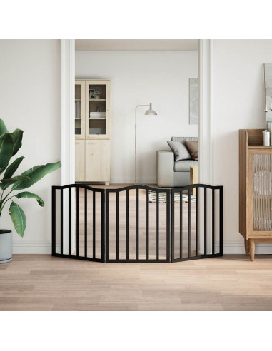 Cancello per Cani Pieghevole 3 Pannelli Nero 150cm Legno Pioppo