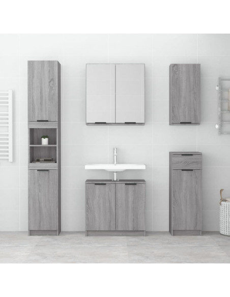 Armadietto a Specchio da Bagno Grigio Sonoma 64x20x67 cm