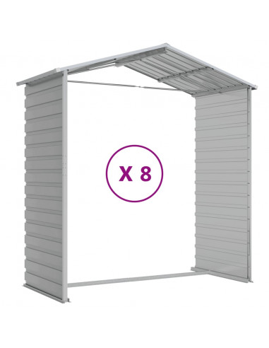 Capanno da Giardino Grigio Chiaro 191x725x198cm Acciaio Zincato